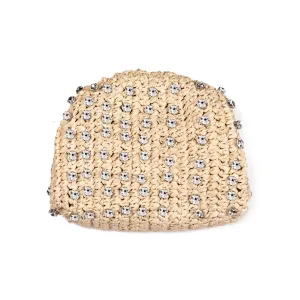 Natural Raffia Crystal Clutch