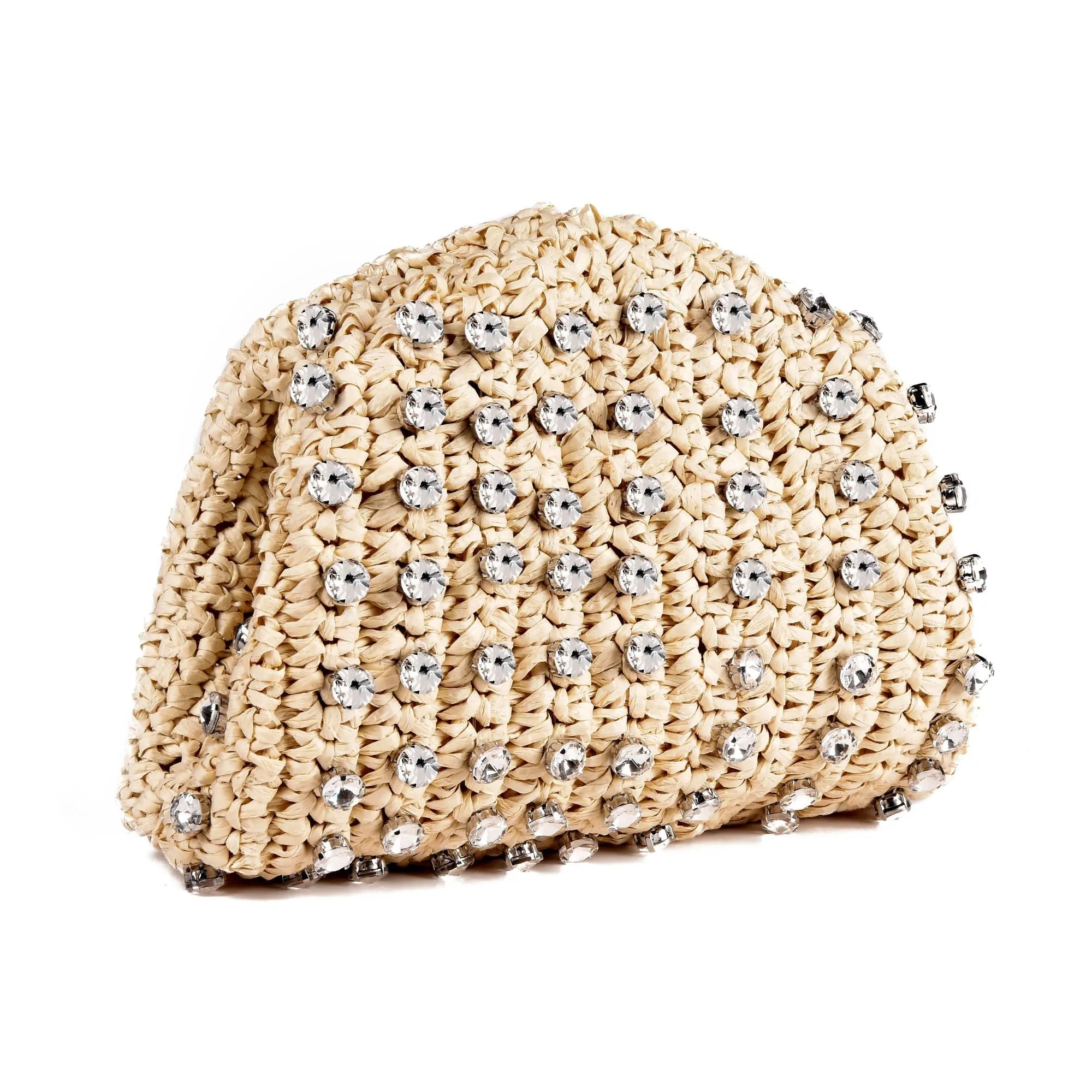Natural Raffia Crystal Clutch
