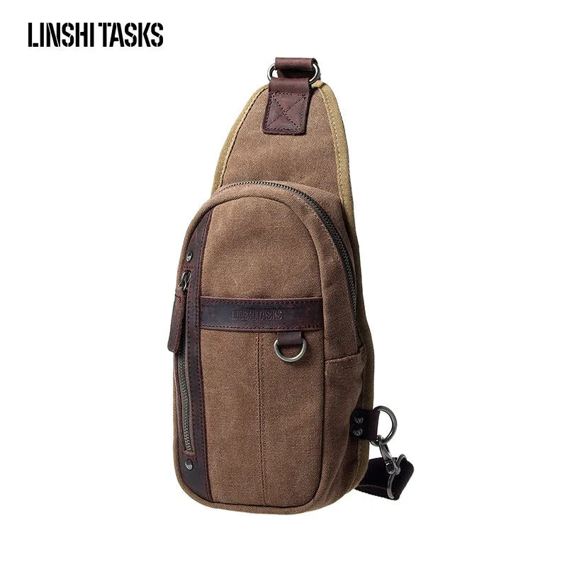 Navy Canvas Sling Backpack Men's Sling Bag Khaki Chest Bag Canvas One shoulder Backpack For Men