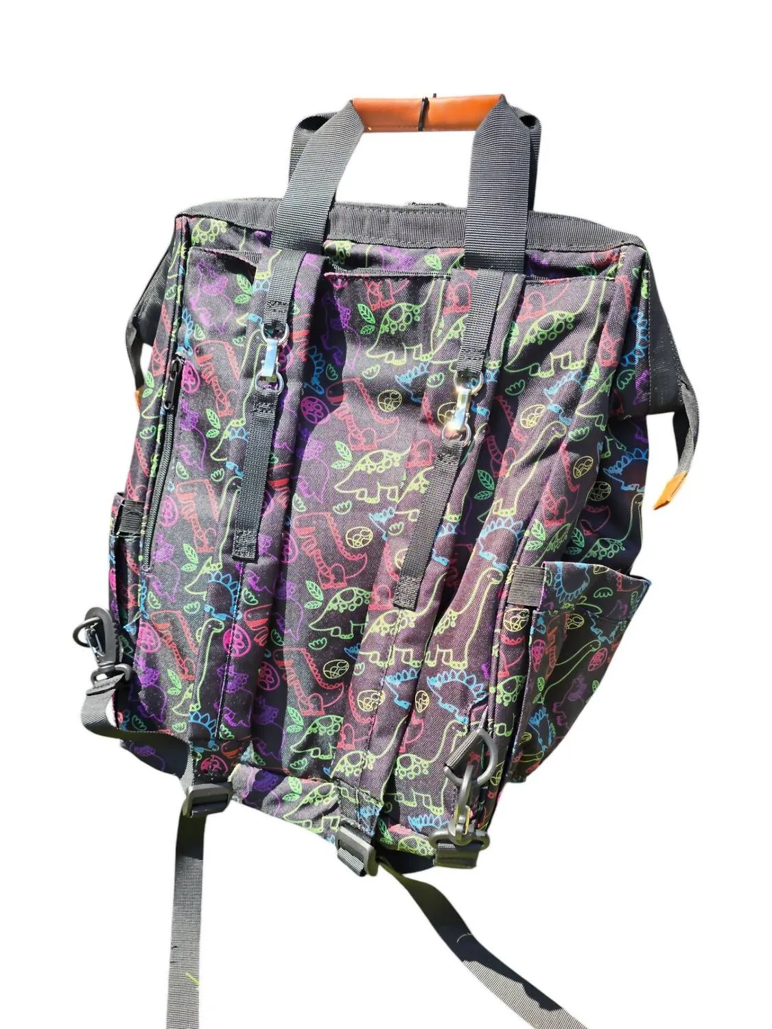 Neon Dino Diaper Backpack In Black