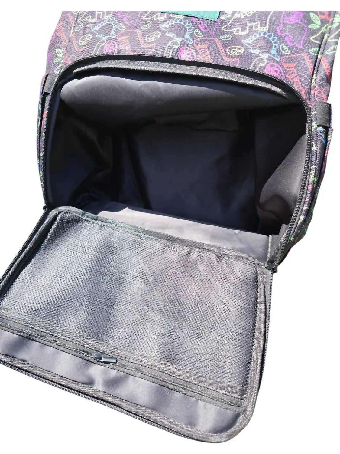 Neon Dino Diaper Backpack In Black