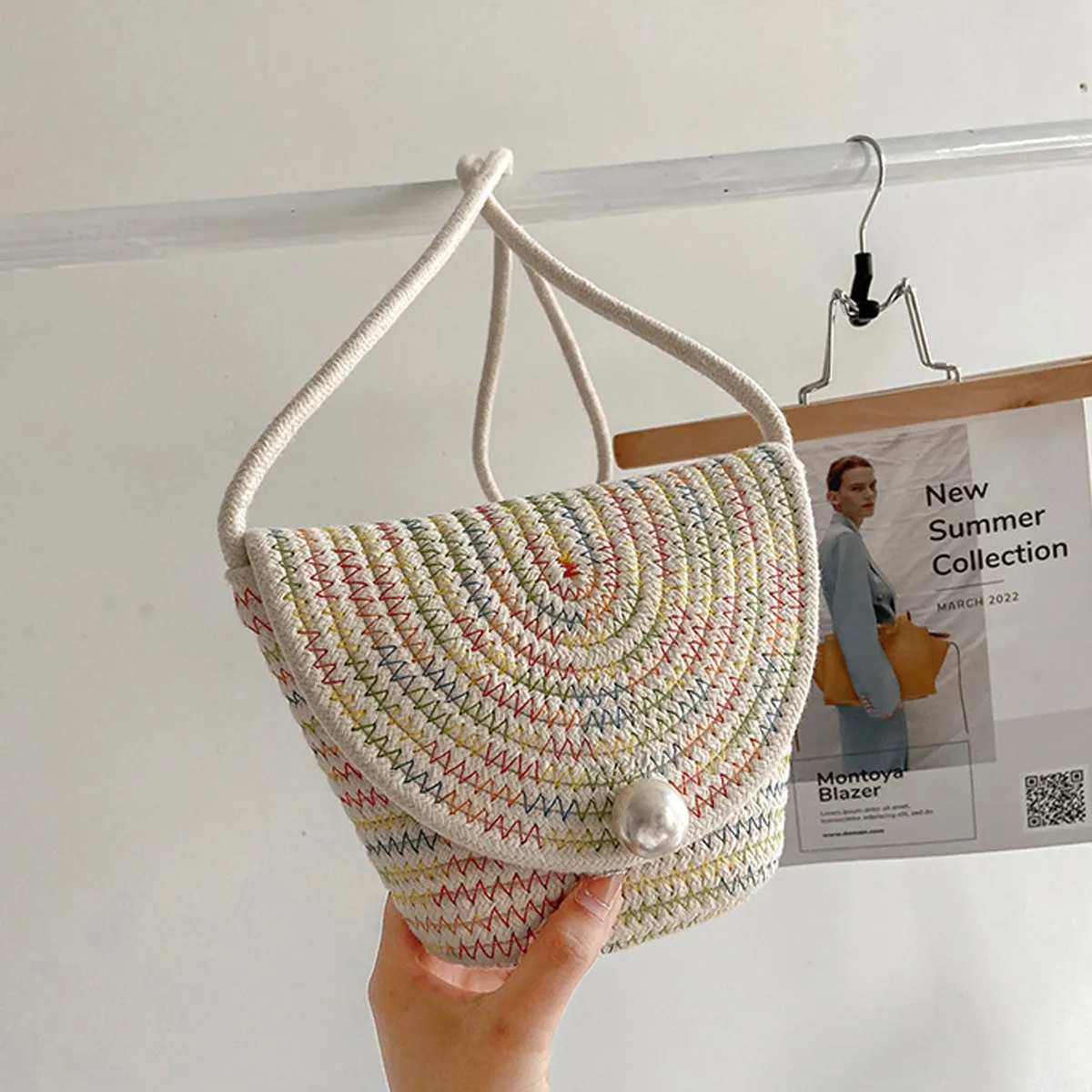 New Fashion Braided Cotton Rope Shoulder Bucket Bag