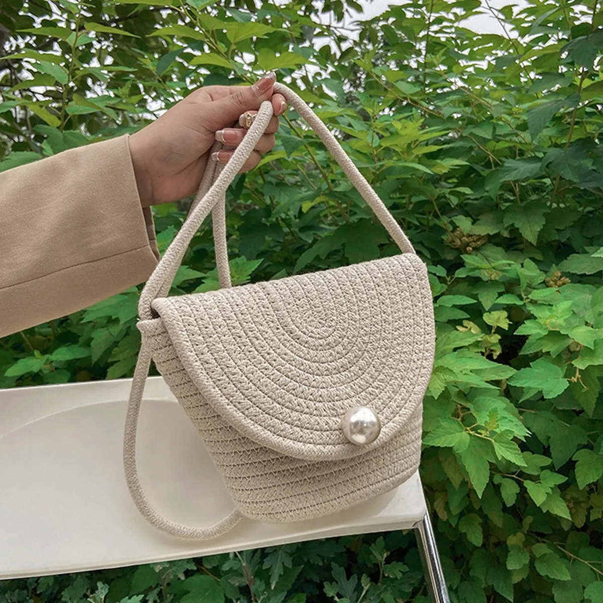 New Fashion Braided Cotton Rope Shoulder Bucket Bag