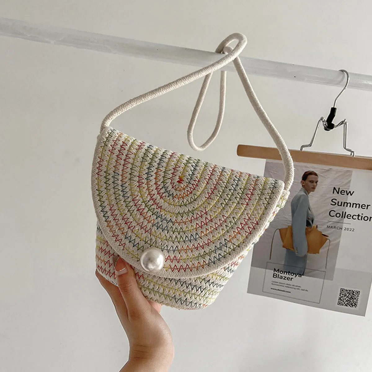 New Fashion Braided Cotton Rope Shoulder Bucket Bag