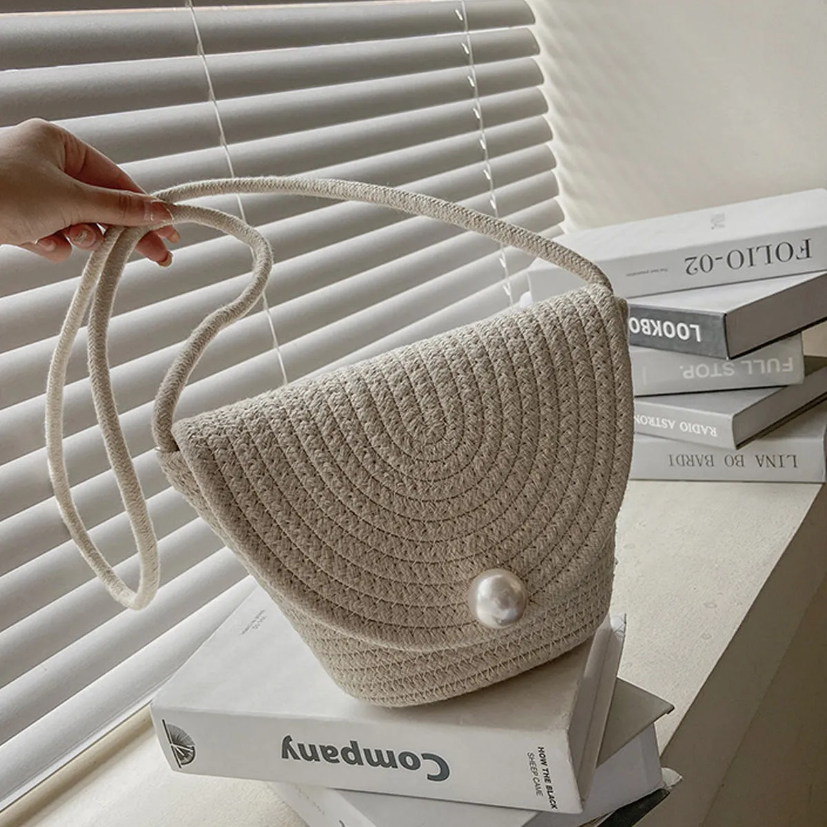 New Fashion Braided Cotton Rope Shoulder Bucket Bag