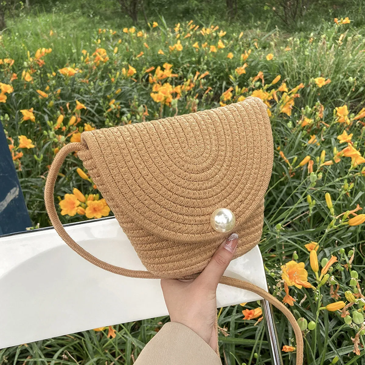 New Fashion Braided Cotton Rope Shoulder Bucket Bag