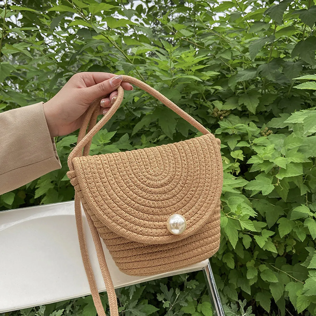 New Fashion Braided Cotton Rope Shoulder Bucket Bag