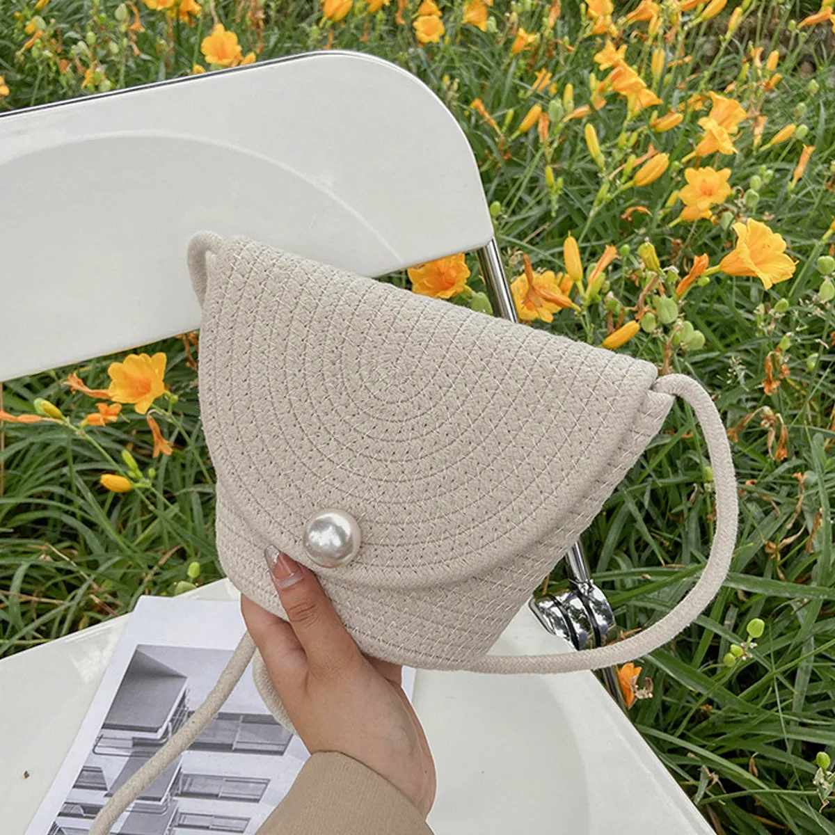 New Fashion Braided Cotton Rope Shoulder Bucket Bag
