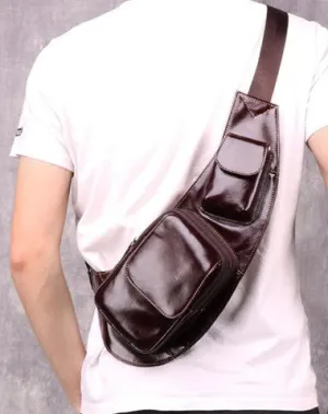 Oiled Leather Brown Men's Chest Bag Sling Bag One Shoulder Backpack For Men