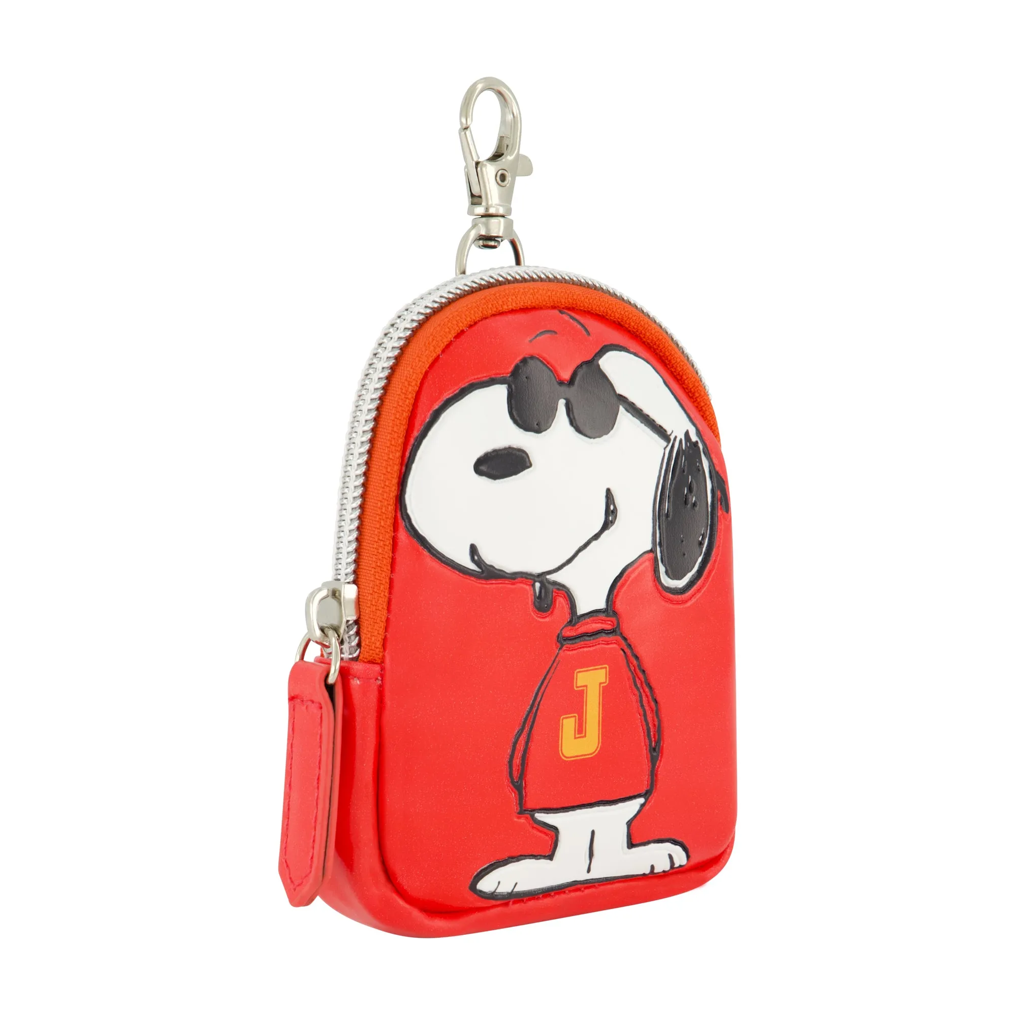 Peanuts Snoopy "J" Full Pose Coin Purse with Keychain Clip