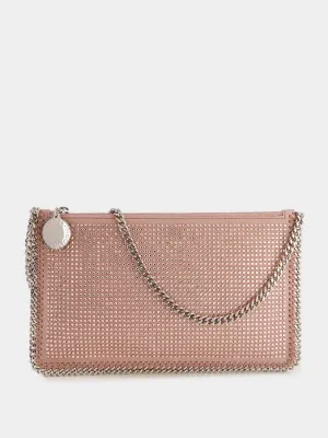 Pink Crystal-Embellished Alter Suede Pochette with Chain