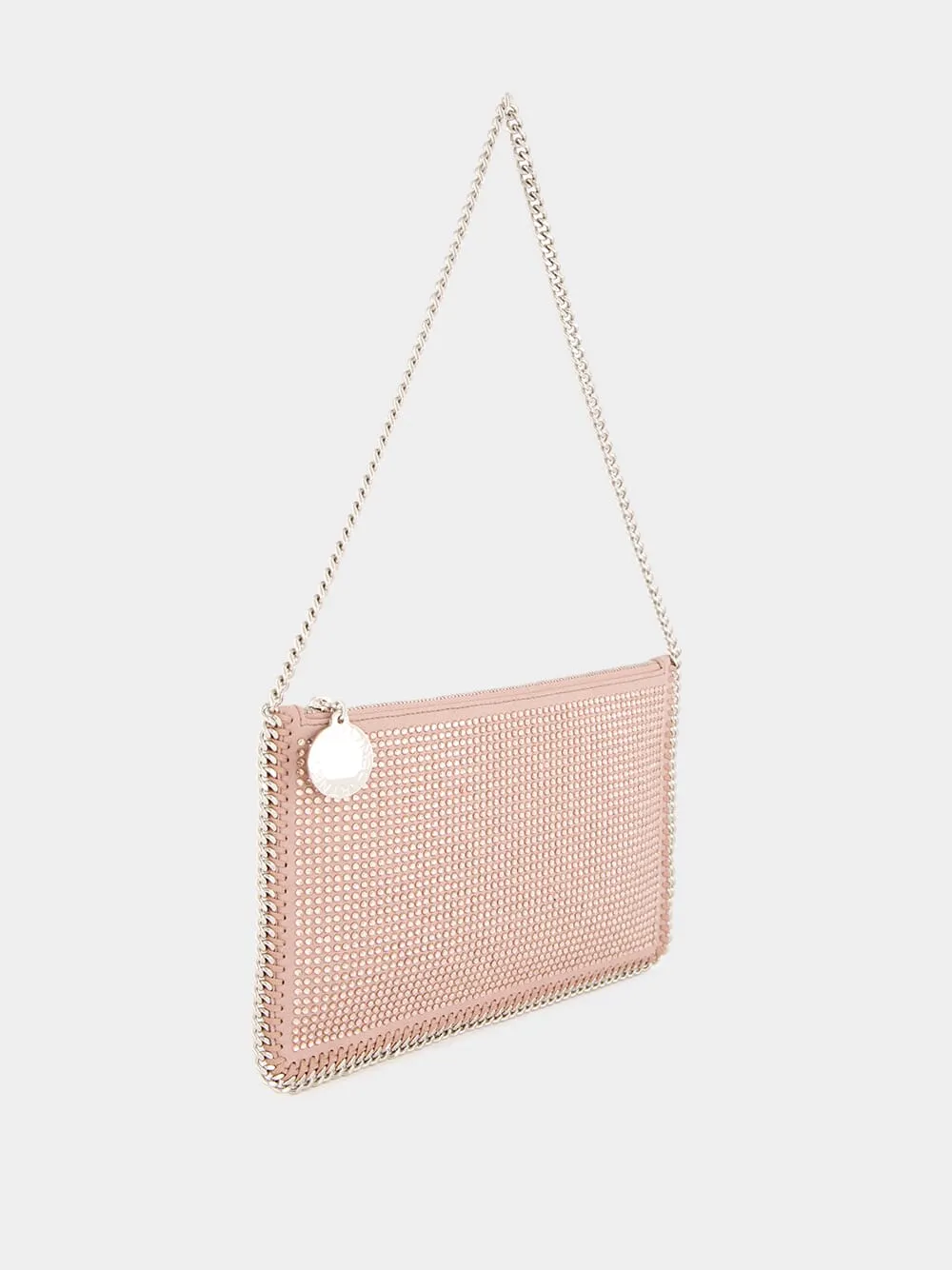 Pink Crystal-Embellished Alter Suede Pochette with Chain