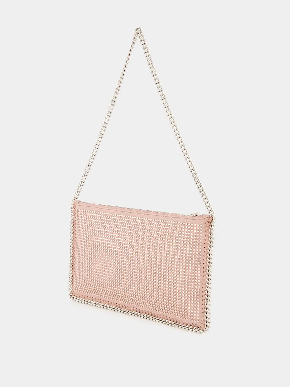 Pink Crystal-Embellished Alter Suede Pochette with Chain