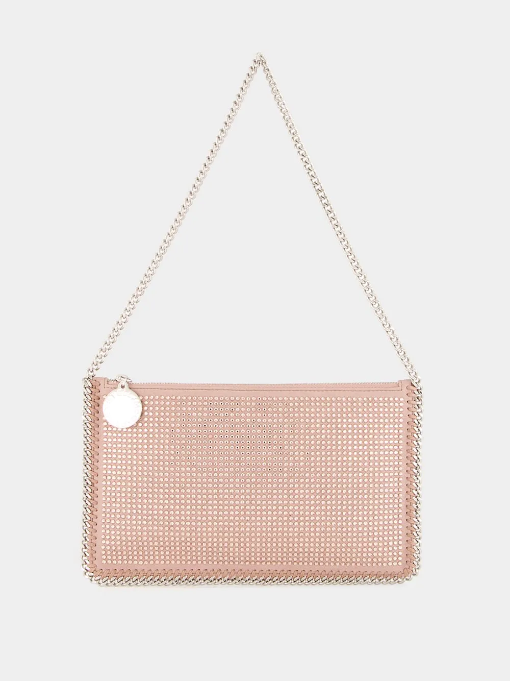 Pink Crystal-Embellished Alter Suede Pochette with Chain