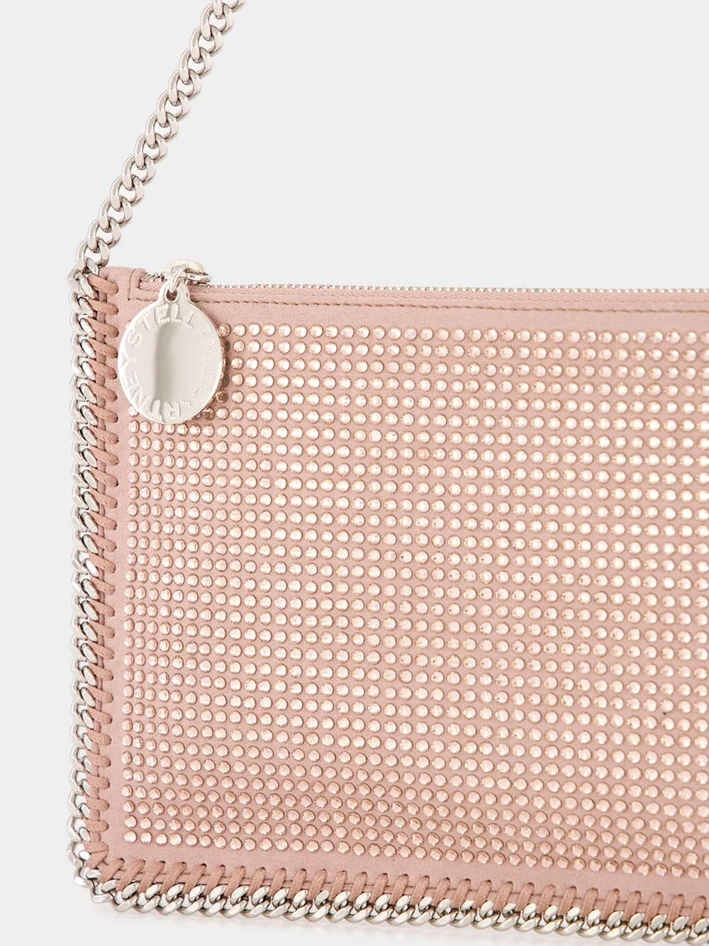 Pink Crystal-Embellished Alter Suede Pochette with Chain