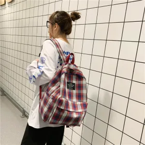 Plaid Canvas Casual School Backpack