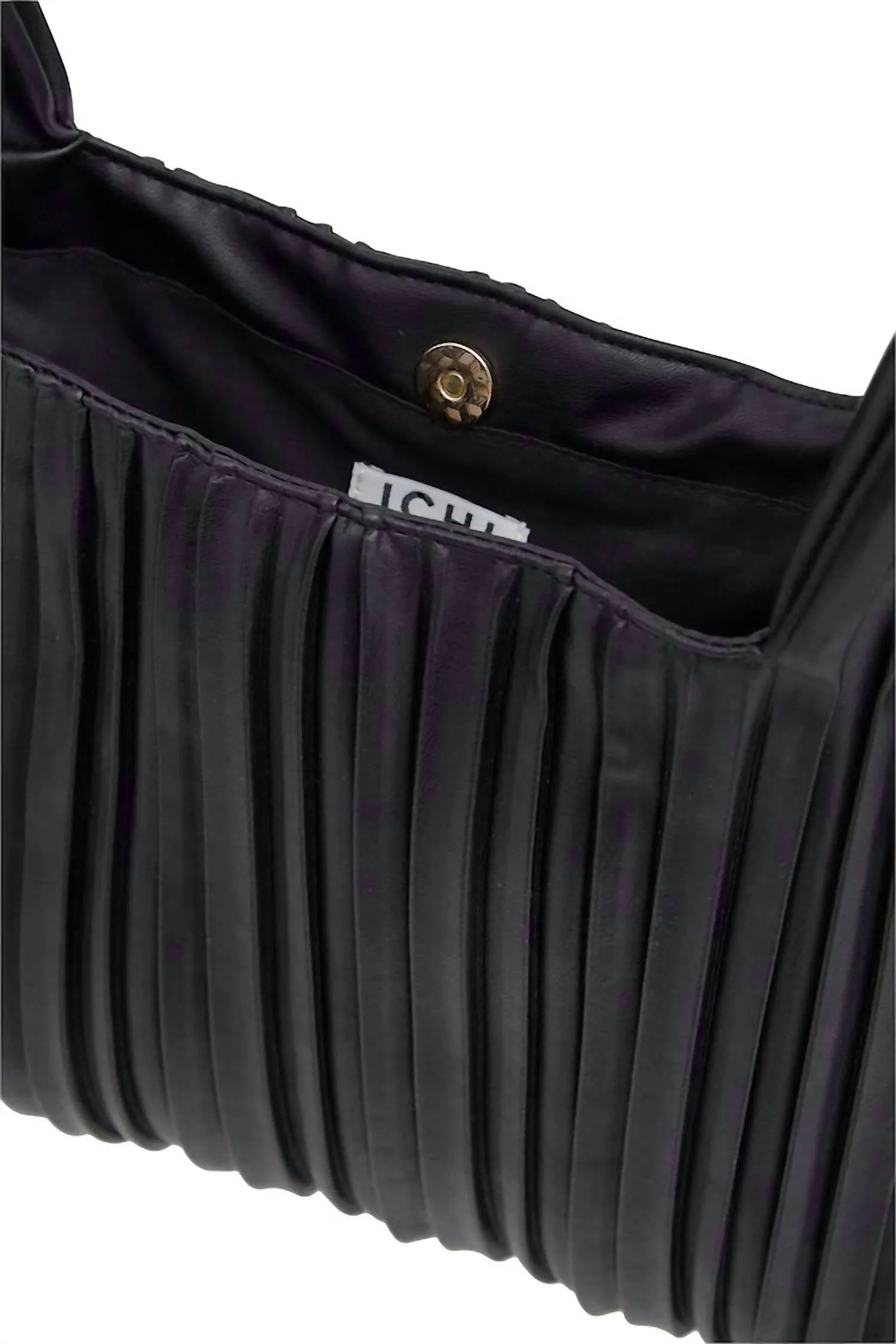 Pleated Faux Leather Handbag In Black