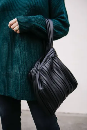 Pleated Faux Leather Handbag In Black