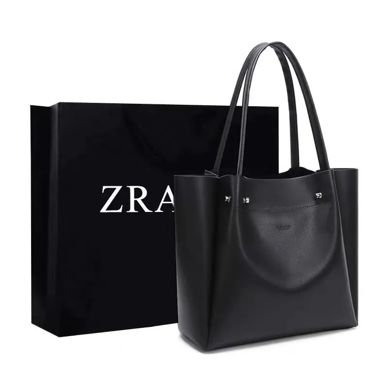Portable Large Capacity PU Leather Commuter Tote Bag
