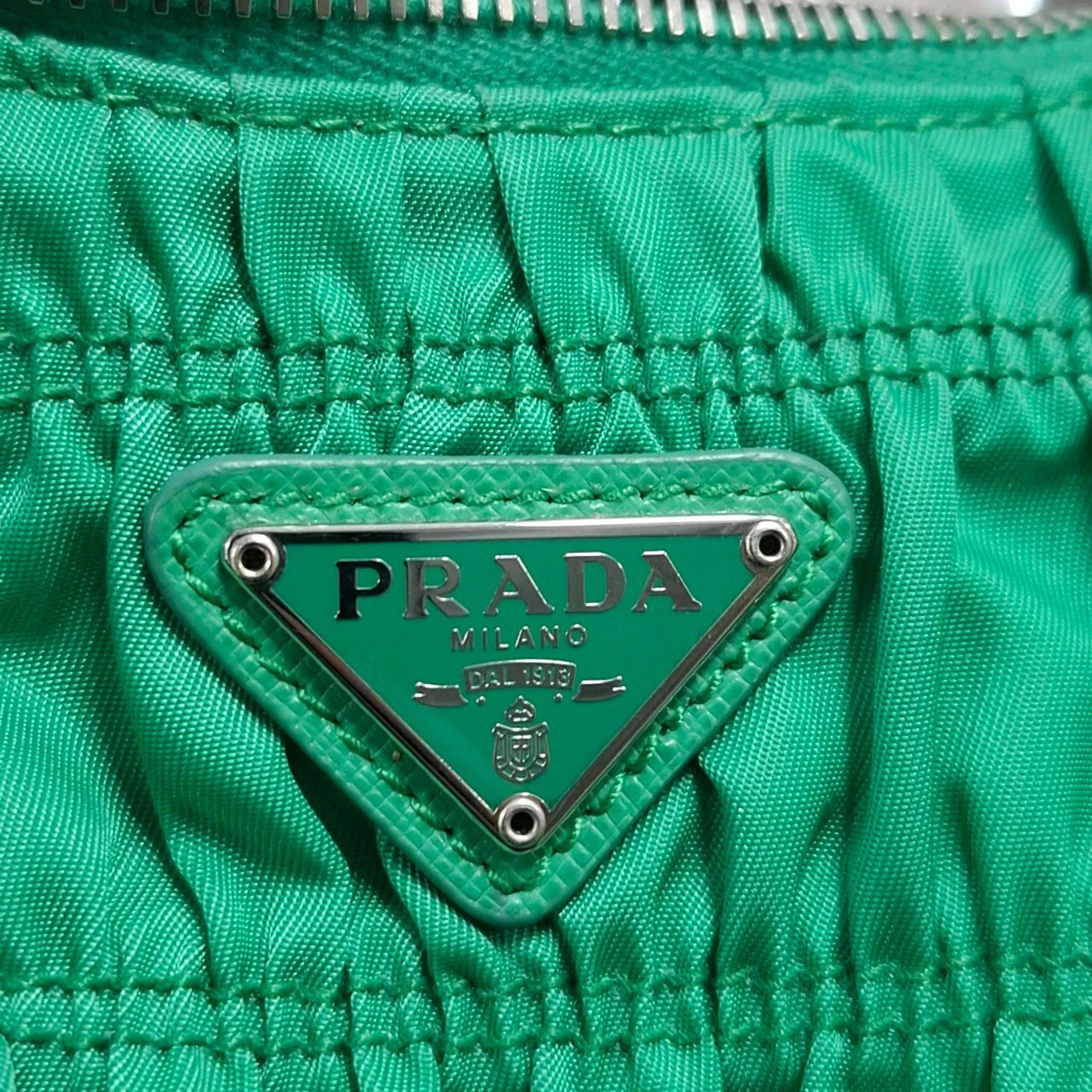 Prada Mini Tessuto Gaufre Shoulder Bag in Green Nylon