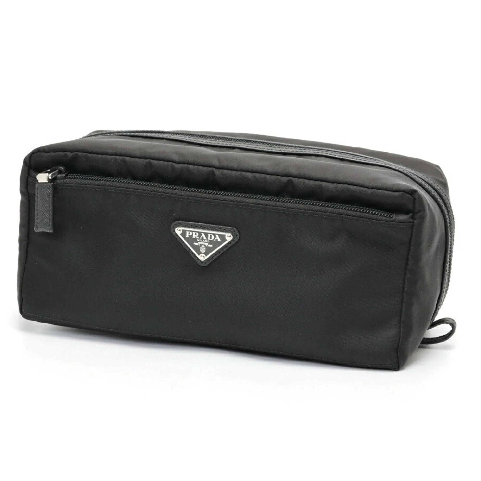 Prada Nylon Leather Clutch Bag Pouch (Pre-Owned)