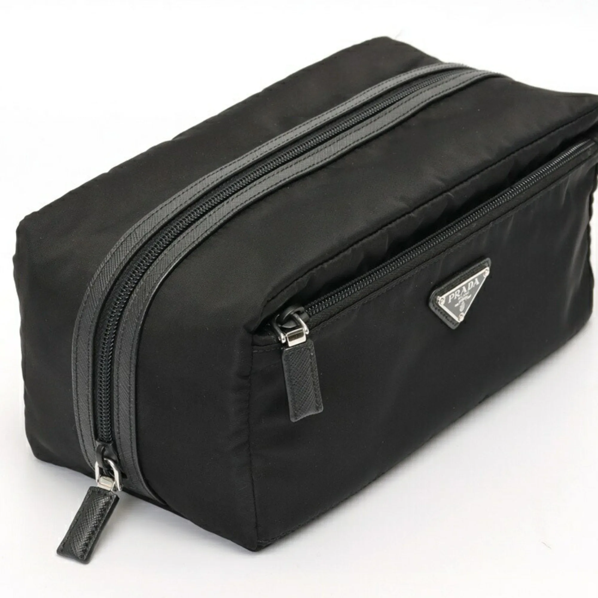 Prada Nylon Leather Clutch Bag Pouch (Pre-Owned)