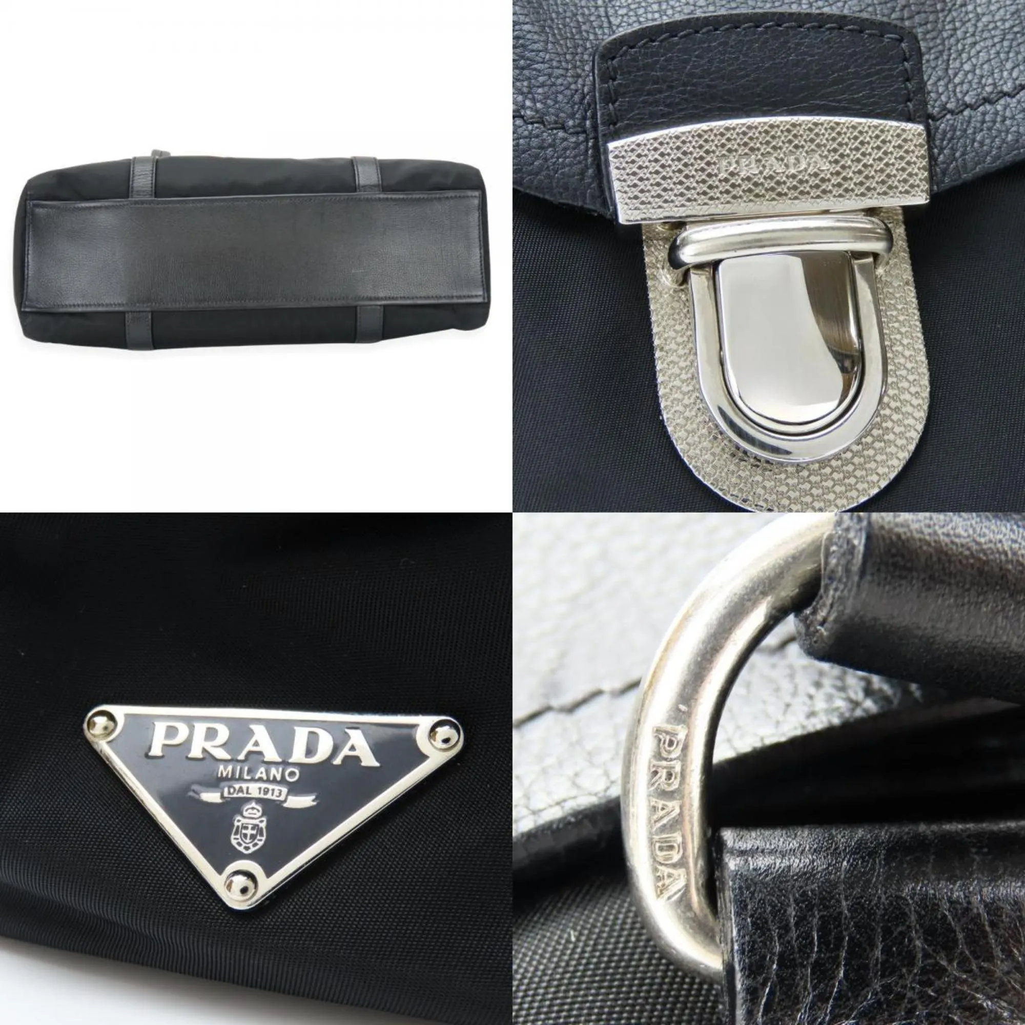 Prada  Nylon Leather Handbag (Pre-Owned)