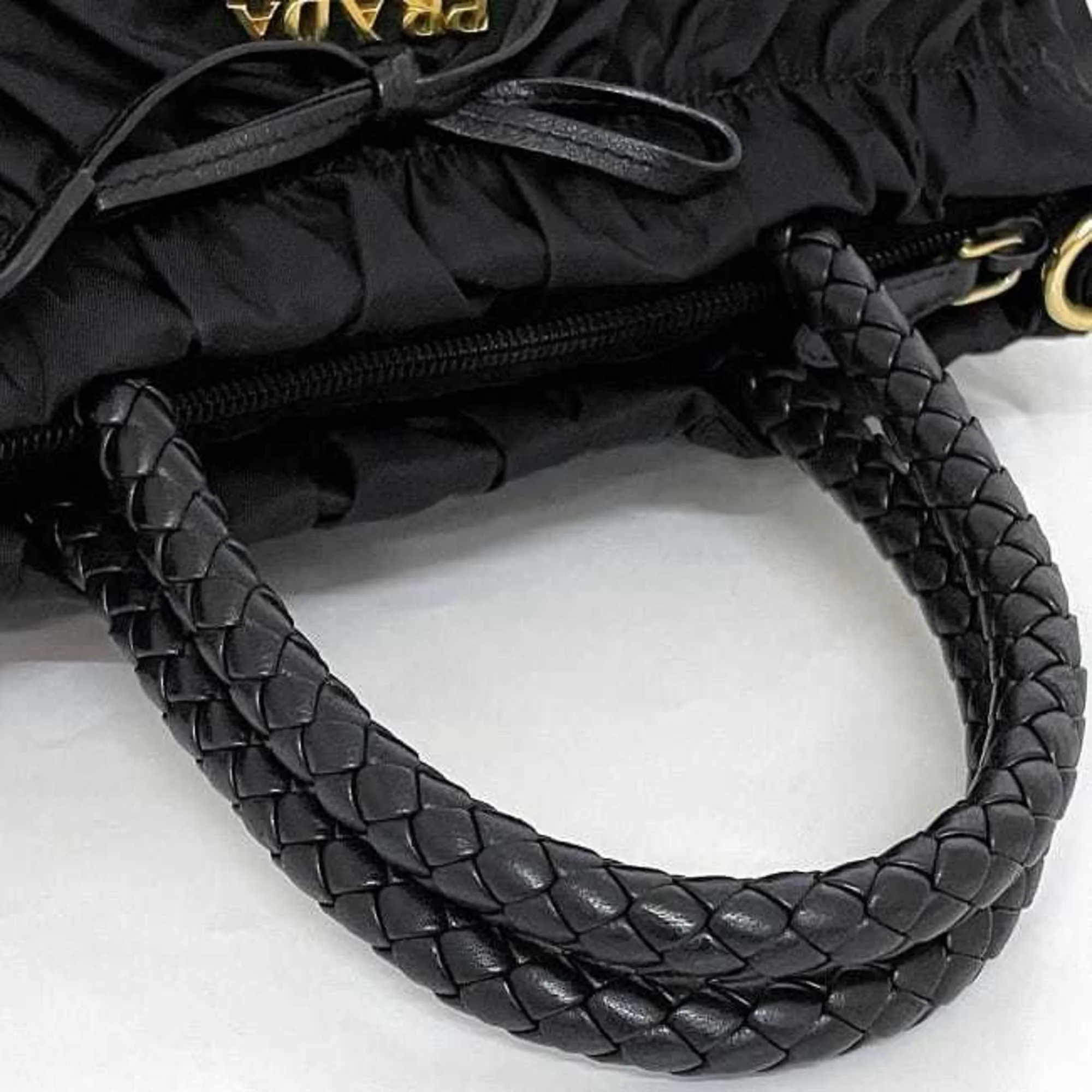 Prada  Nylon Leather Handbag (Pre-Owned)