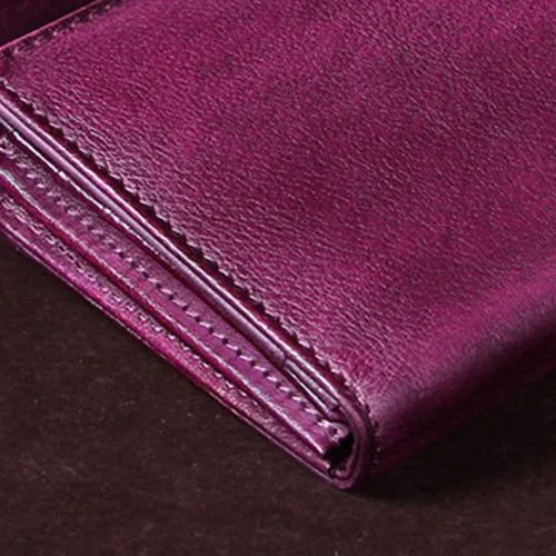 Purple Womens Vintage Leather Bifold Wallet Long Wallet Brown Phone Clutch Wallet Purse for Ladies