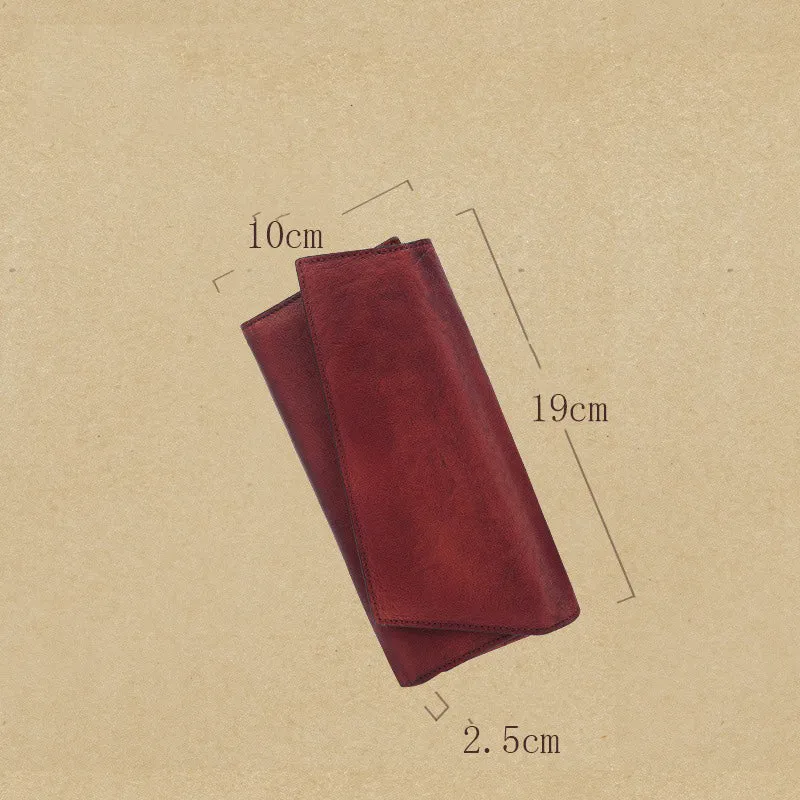 Purple Womens Vintage Leather Trifold Long Wallet Geometry Clutch Long Wallet for Ladies