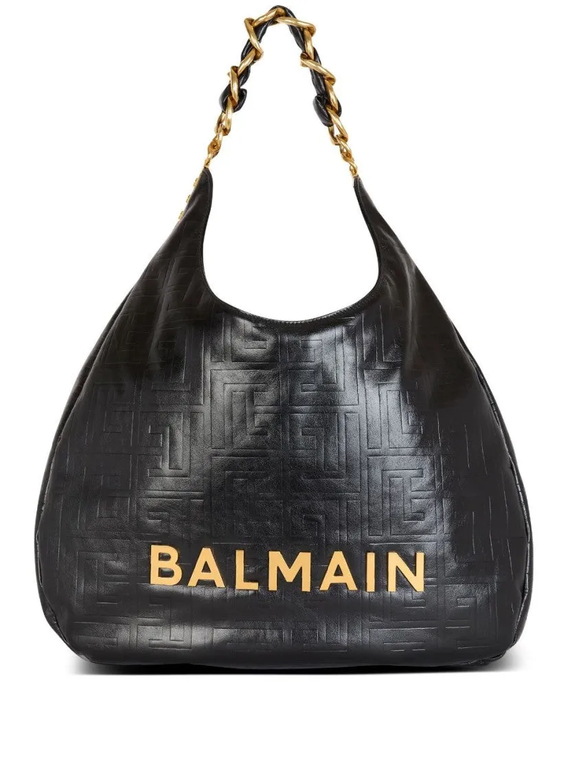 Quilted Black Calf Leather Tote With Chain-Link Handle