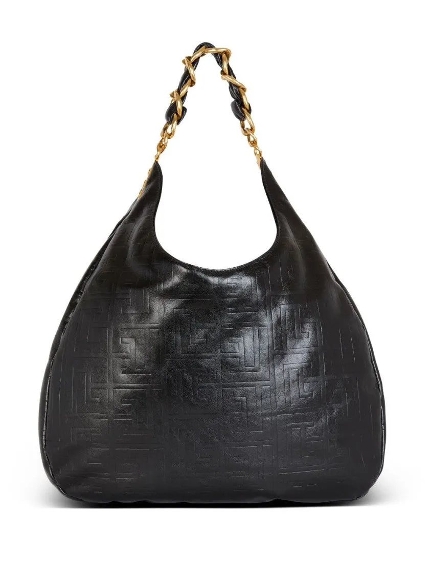Quilted Black Calf Leather Tote With Chain-Link Handle