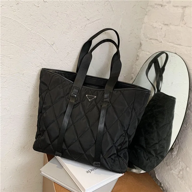 Quilted Diamond Style Nylon Casual Tote Bag