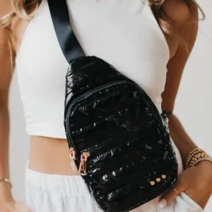 Quilted Puffer Sling Crossbody Bag In Black