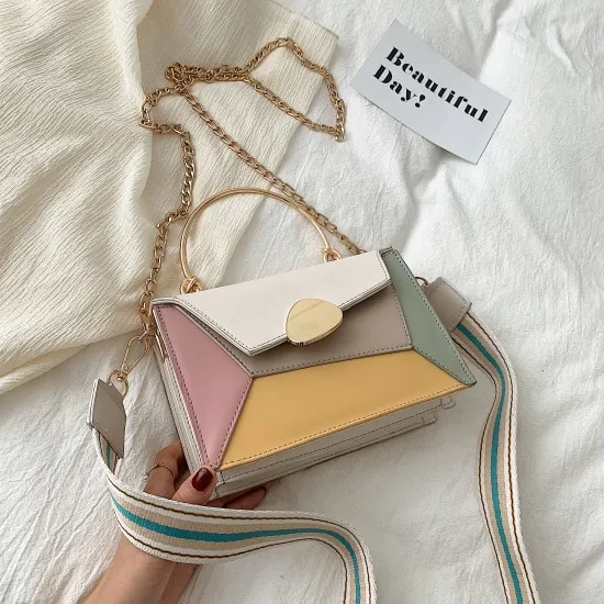 Rainbow Women's Handbag Leather Bags With Metal Handles