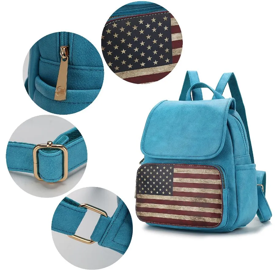 Regina Printed Flag Vegan Leather Womens Backpack