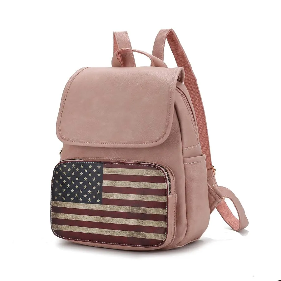 Regina Printed Flag Vegan Leather Womens Backpack