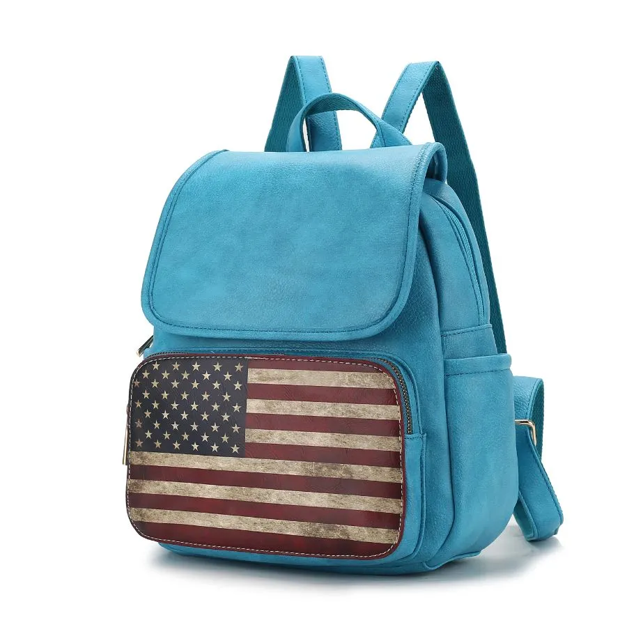 Regina Printed Flag Vegan Leather Womens Backpack