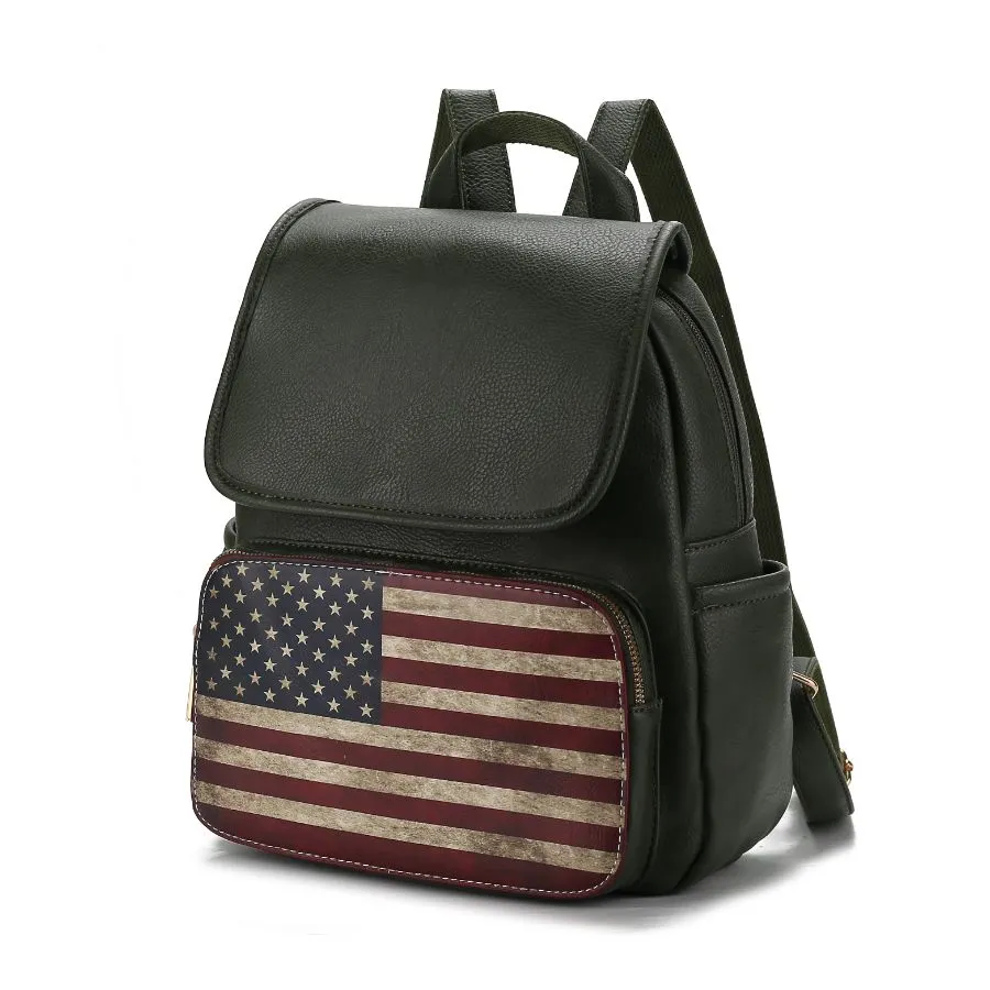 Regina Printed Flag Vegan Leather Womens Backpack