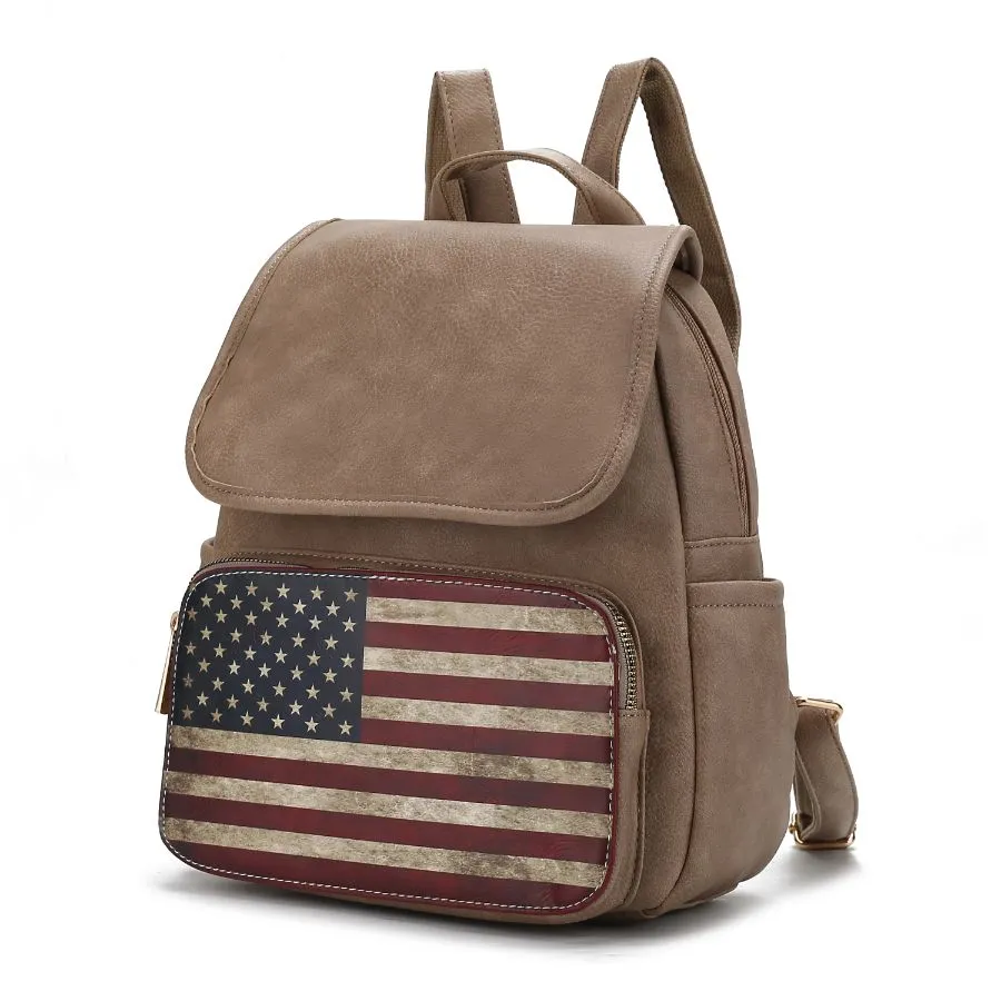 Regina Printed Flag Vegan Leather Womens Backpack