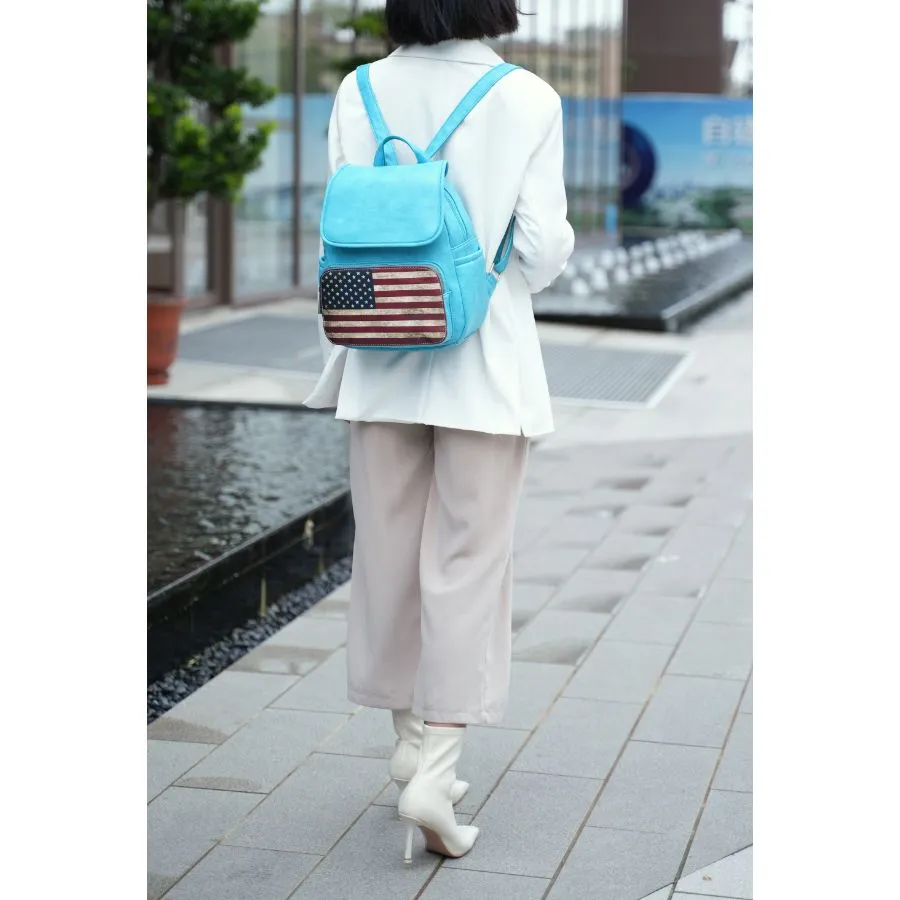 Regina Printed Flag Vegan Leather Womens Backpack