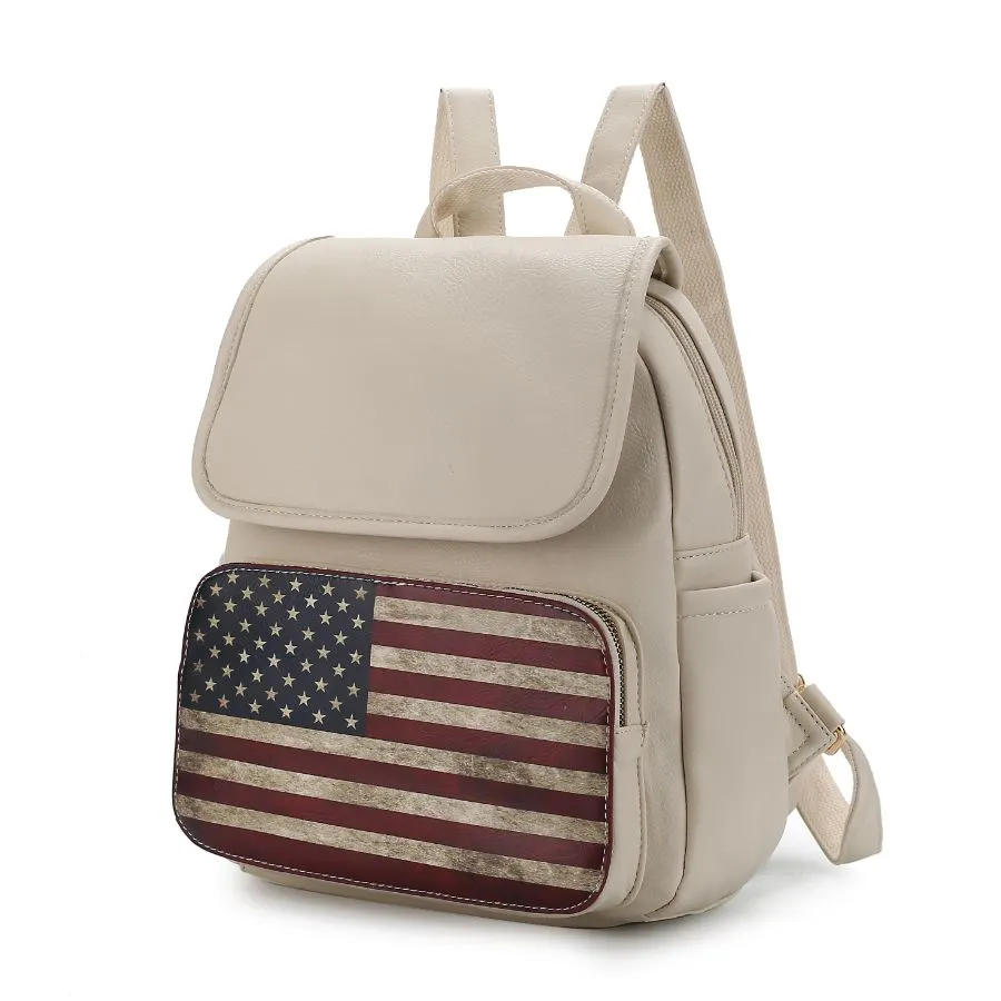 Regina Printed Flag Vegan Leather Womens Backpack