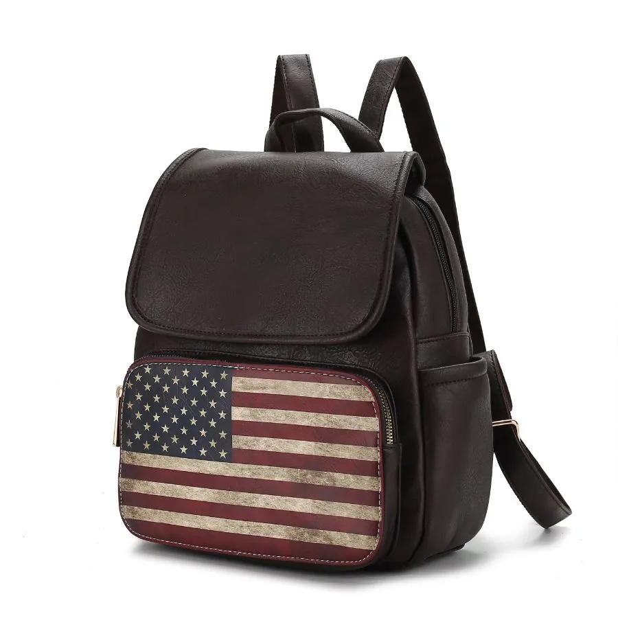 Regina Printed Flag Vegan Leather Womens Backpack