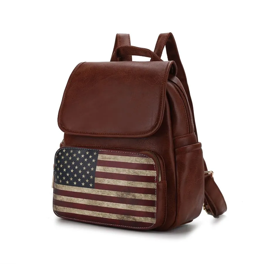 Regina Printed Flag Vegan Leather Womens Backpack