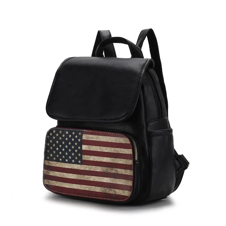 Regina Printed Flag Vegan Leather Womens Backpack