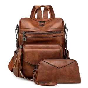 Retro Fashion Large Capacity PU Leather Women's Backpack
