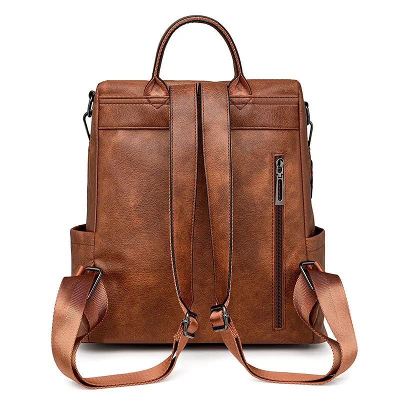 Retro Fashion Large Capacity PU Leather Women's Backpack