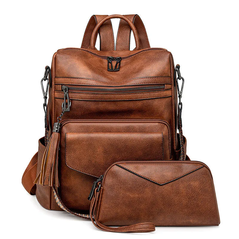 Retro Fashion Large Capacity PU Leather Women's Backpack