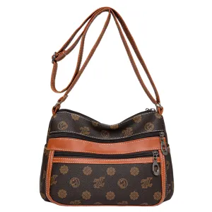 Retro  Printed Multi-Zip Small Square Messenger