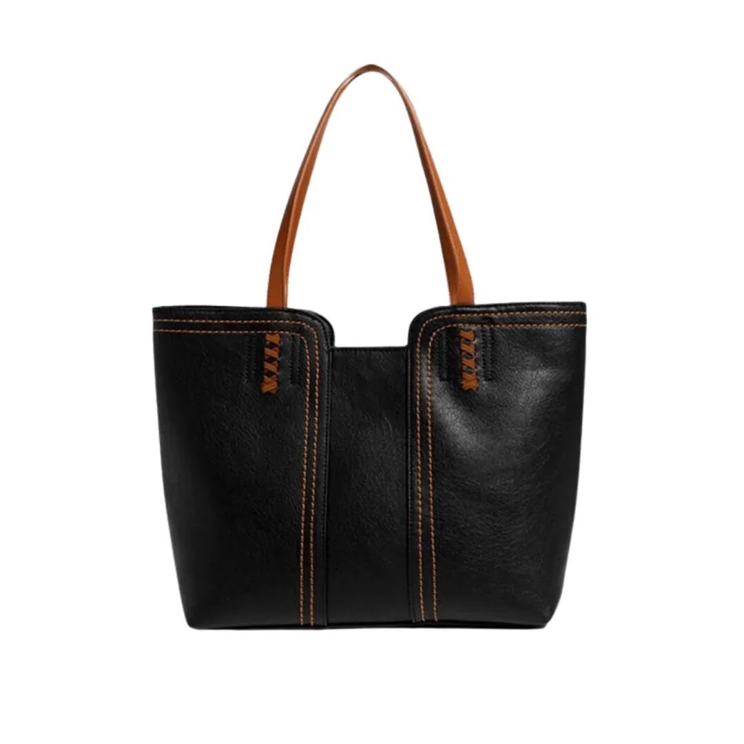 Retro Style PU Leather Commuter Tote Bag